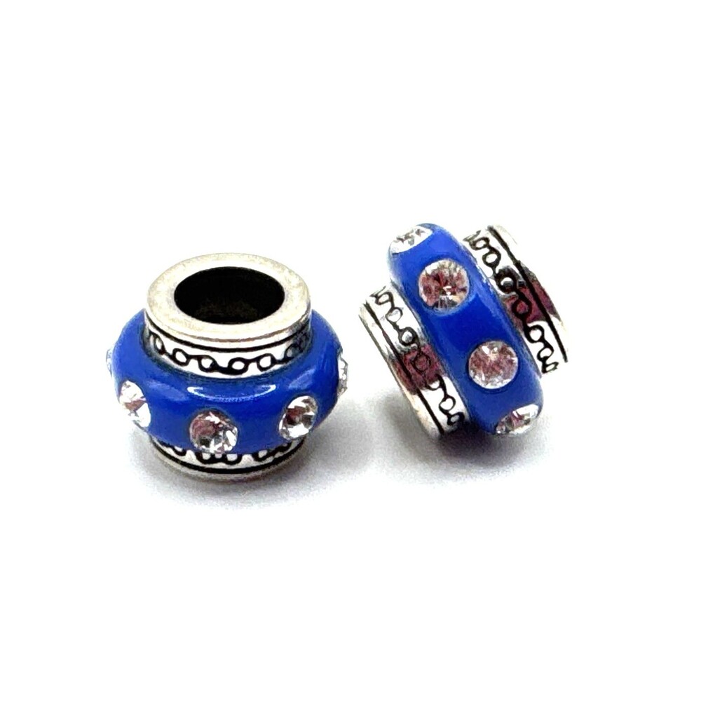 Brighton Blue Dazzle Circle Crystals Embellished Silver Spacer Bead-Lot of 2